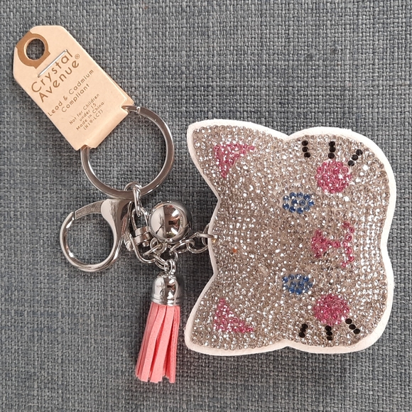 White Kitty Face Rhinestone Keychain Cat Purse Charm Backpack Clip Cat **As Is - Picture 1 of 4